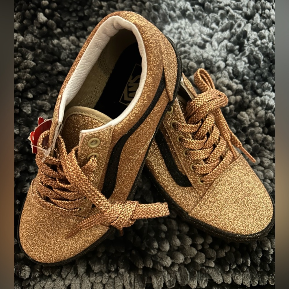 Brand New Vans Old Skool Party Glitter Textured Gold Sneakers Size 5